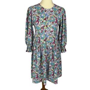 Miss Selfridge Floral Fit & Flare 3/4 Sleeve Ruffle Cuff Modest Dress Size 8